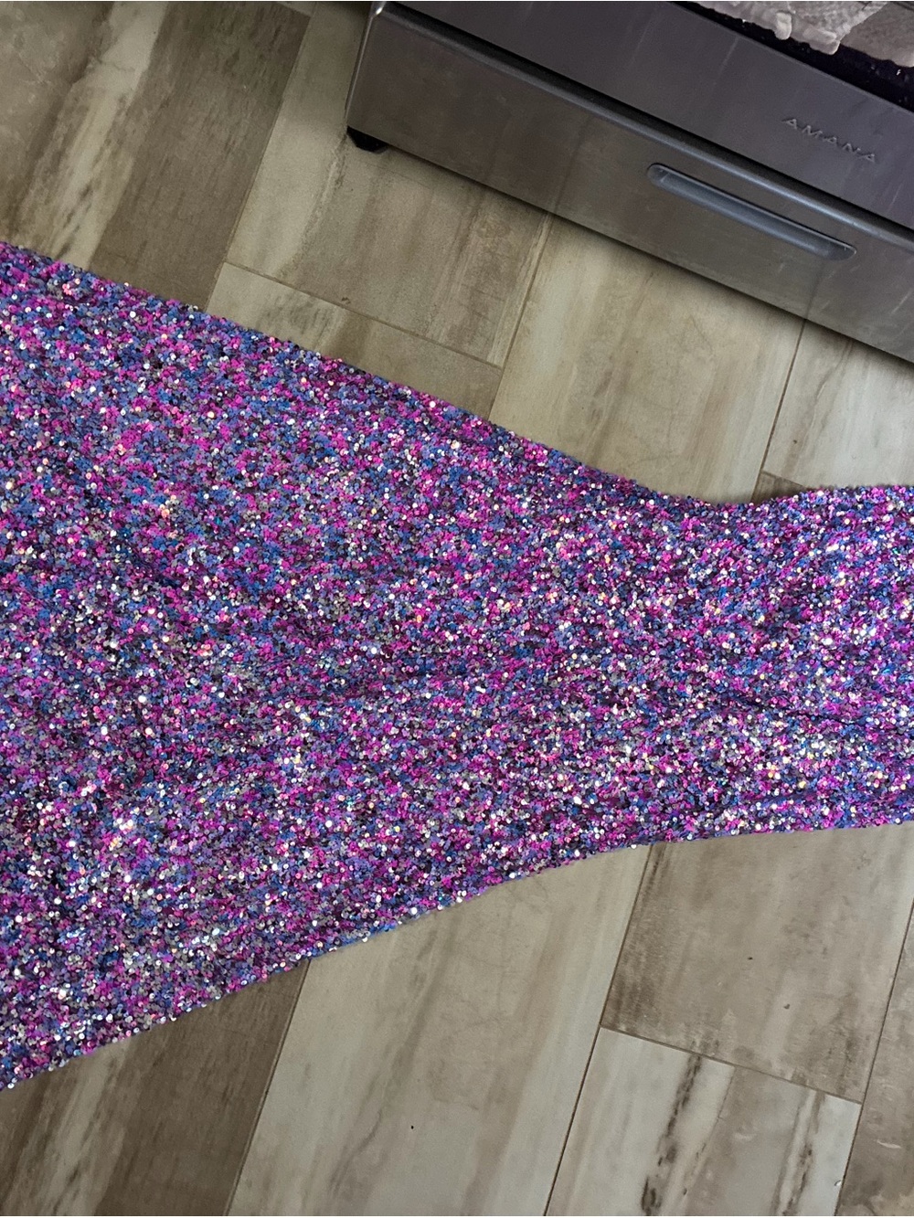 Shimmering Pink-Purple Sequin V-Neck Prom Dress - Picture 10 of 11